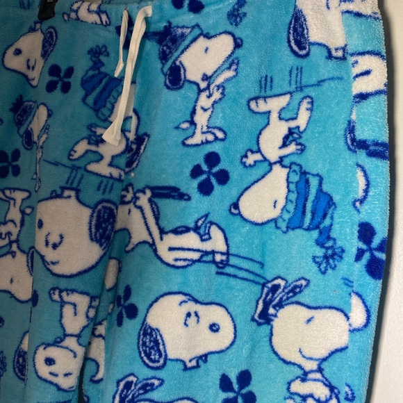 Women’s Peanuts Snoopy Soft Teal Blue Pajama Pants Joggers Winter Fun XLarge - Picture 2 of 9